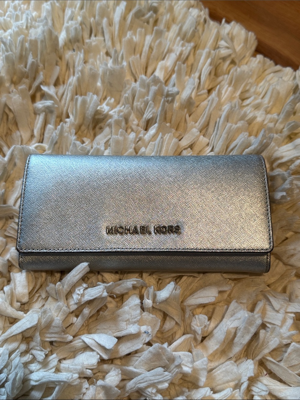 Michael Kors cross grain leather silver envelope wallet
